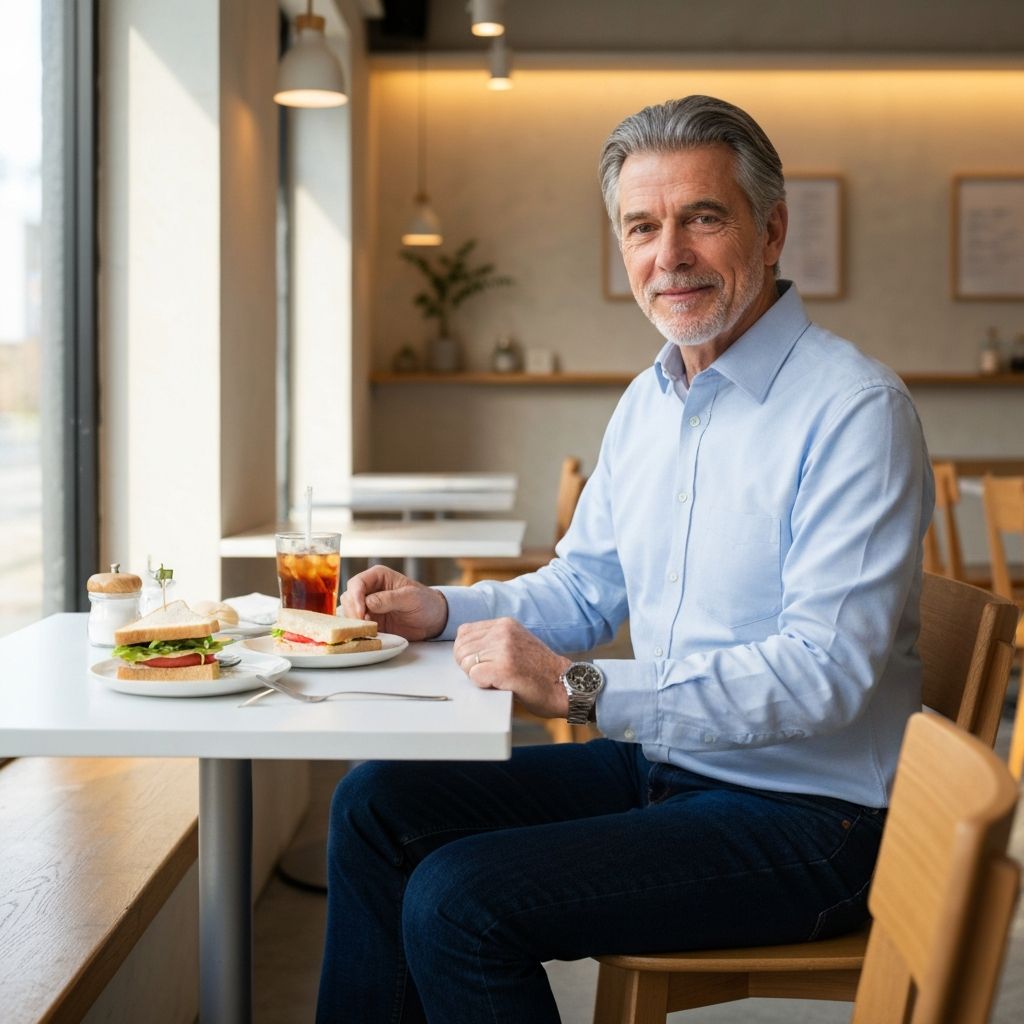 Person beim Mittagessen in einem Café